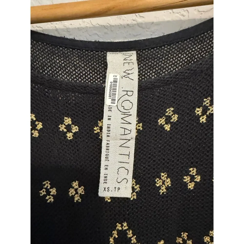 Free People New Romantics Poncho Tunic Dress Black Gold XS